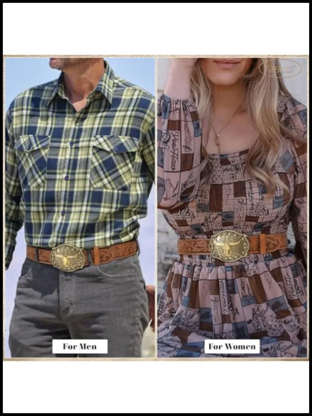 Western Leather Belt Unisex Embossed Floral Antique Brass Buckle Cowboy